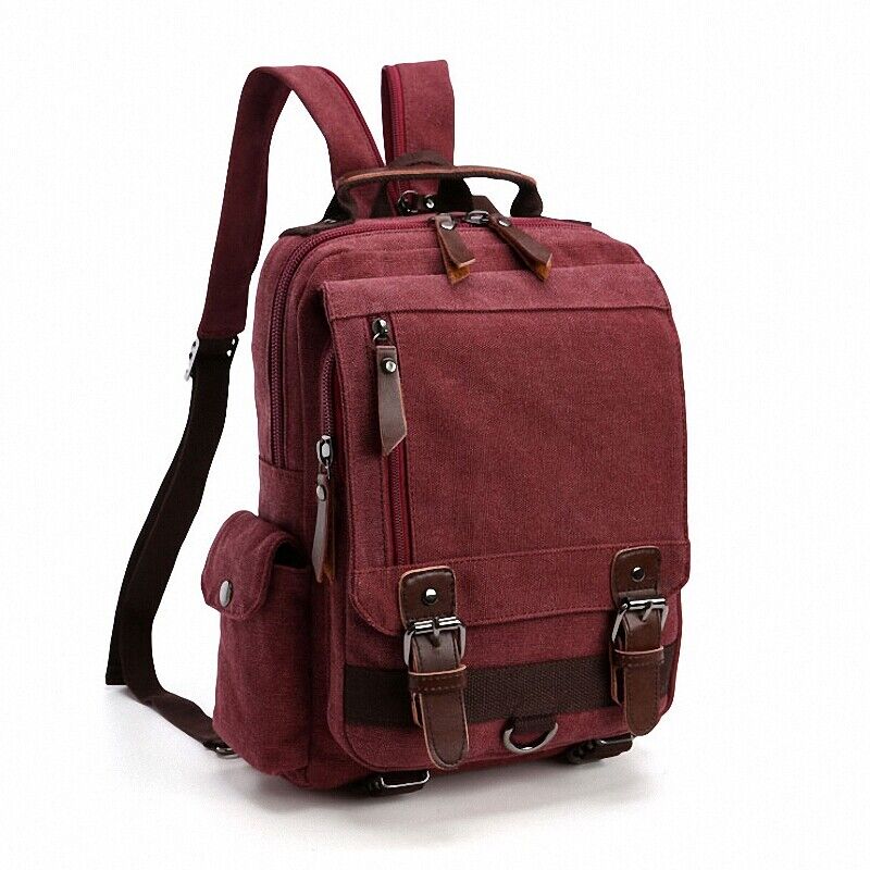 Unisex Canvas Convertible Small Backpack Rucksack Chest Pack Sling Bag Traavel