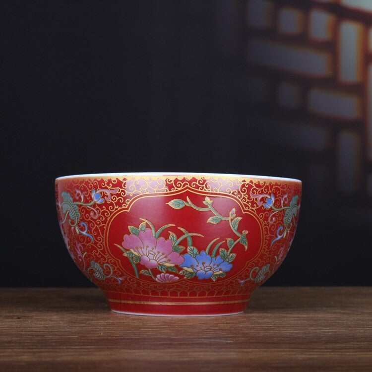 3.3" Chinese Qing Famille Rose Porcelain Ji Red Glaze Lotus Flower Branch Pot