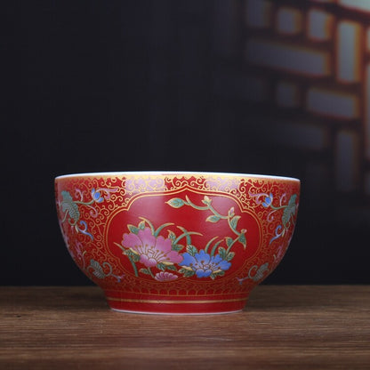 3.3" Chinese Qing Famille Rose Porcelain Ji Red Glaze Lotus Flower Branch Pot