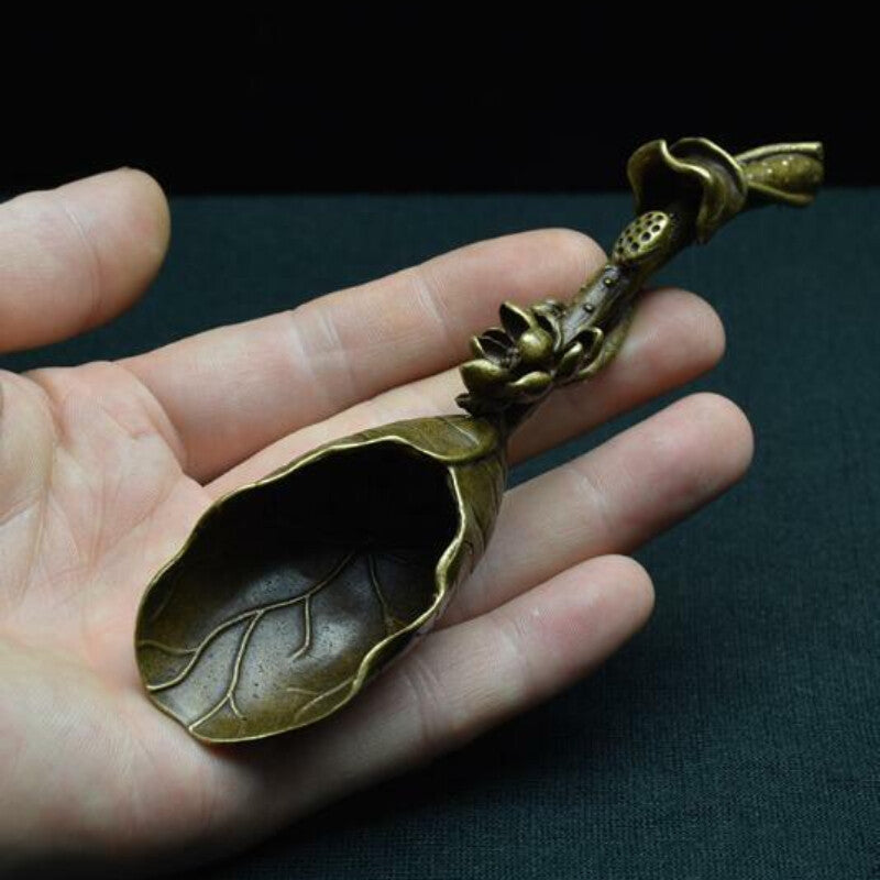 Colletable Folk Antiques Chinese Classical Tea Ceremony Lotus Leaf Tea Spoon