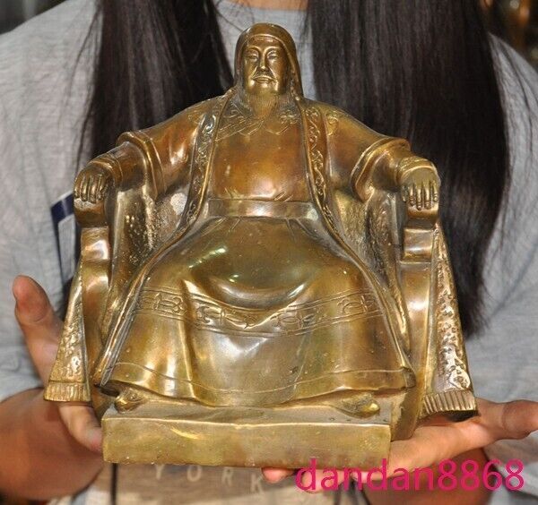 8.2'' Old Chinese Superb Bronze Genghis Khan Emperor Ornaments Statue