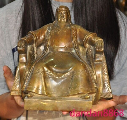 8.2'' Old Chinese Superb Bronze Genghis Khan Emperor Ornaments Statue