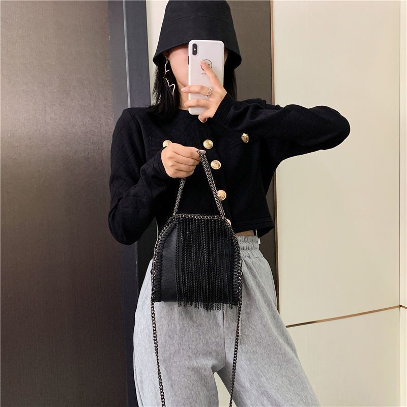 Vintage Punk Small Flap Bag Handbag Metal Fringe Synthetic Leather Shoulder Bag