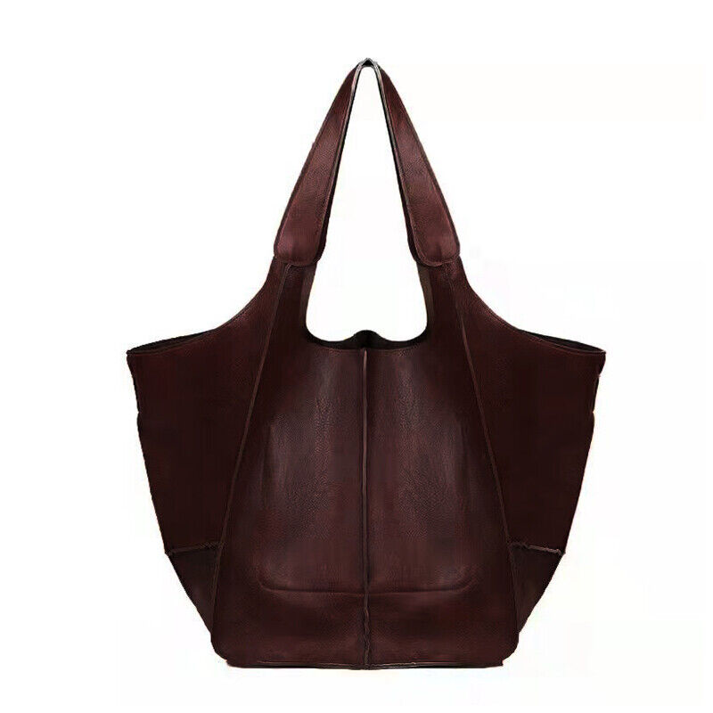 Women Large Capacity Soft Leather Casual Tote Shoulder Bag Retro Shopper Handb
