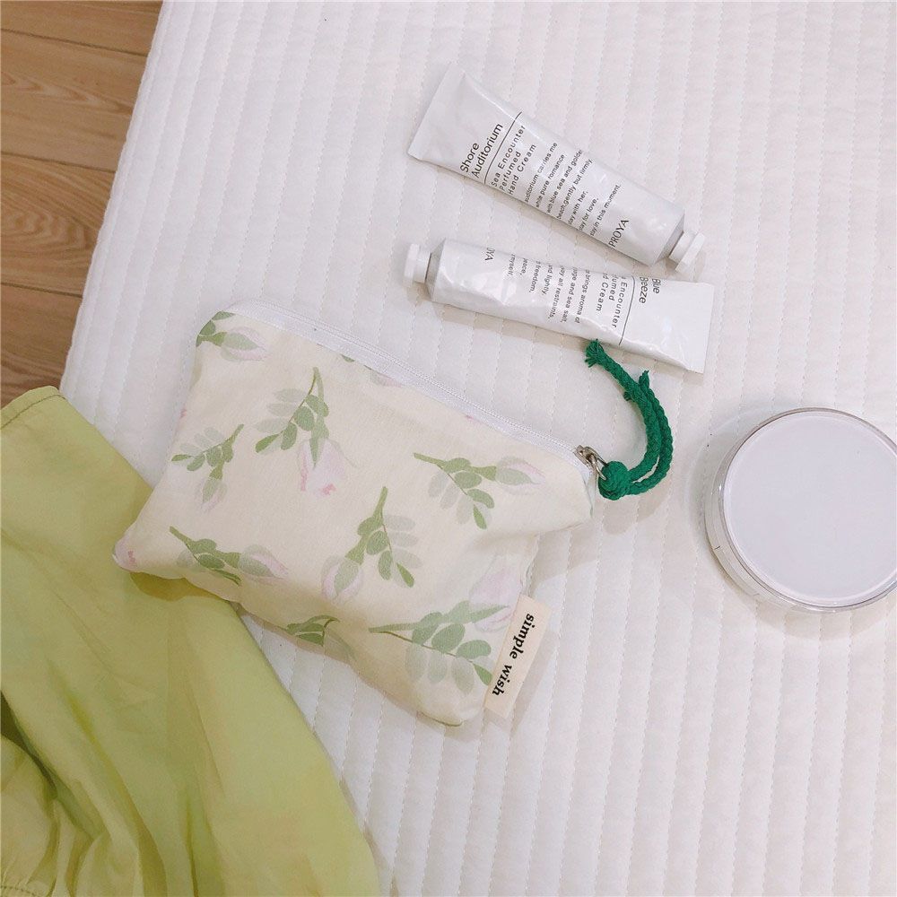 Floral Print Cosmetic Bag Cute Small Makeup Lipstick Bag Cotton Purse Pocket 1PC