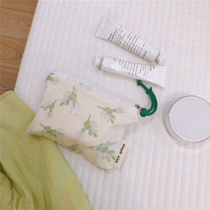 Floral Print Cosmetic Bag Cute Small Makeup Lipstick Bag Cotton Purse Pocket 1PC