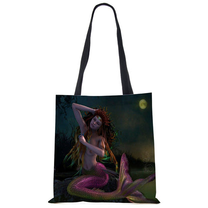 Mermaid Print Shoulder Bag Women Shopping Reusable Bags Large Travel Beach Bags
