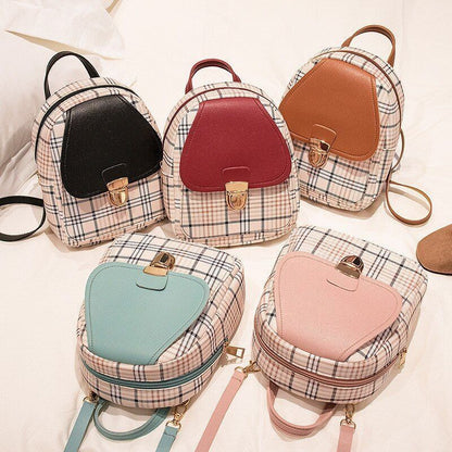 Mini Backpack Crossbody Bags Plaid Shoulder Phone Purse Polyester Softback Blue