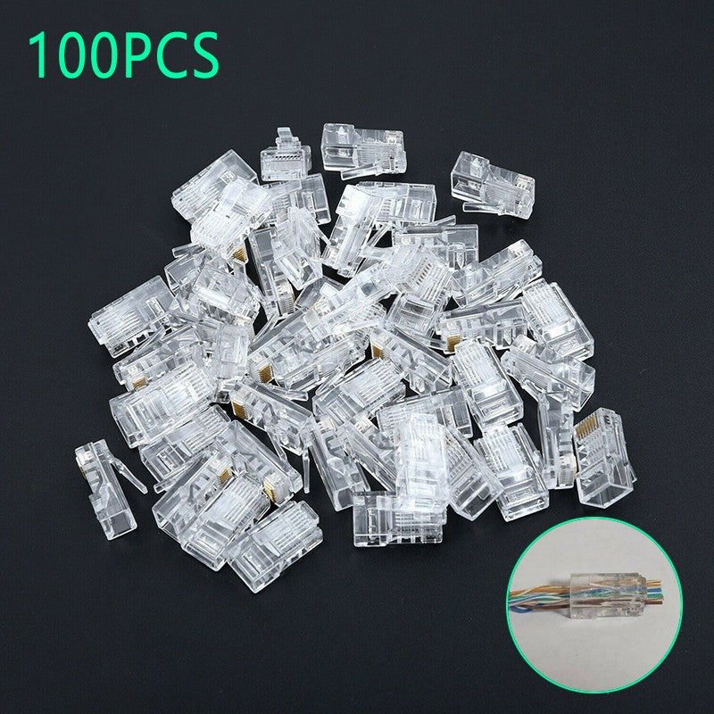100Pcs Mini RJ45 Network Plug 8P8C CAT5e Cable Connector End Pass Through