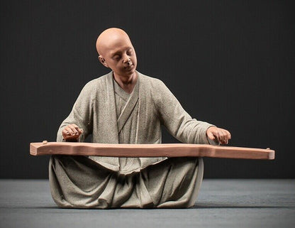 New Porcelain Monk Playing Zither Statue Buddha Buddhism Zen Figure Decor