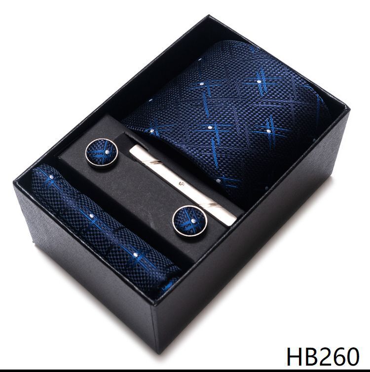 Men Neckties 5Pcs Business Ties Hanky Cufflink Set Clips Corbatas Gift Box 7.5cm