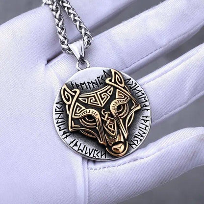 Wolf Necklaces Viking Style Wolf Head Pendant Runes Stainless Steel Necklace