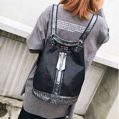 Sequins Leather Laptop Backpack Personality Lock Anti Theft Travel Back Pack 1PC