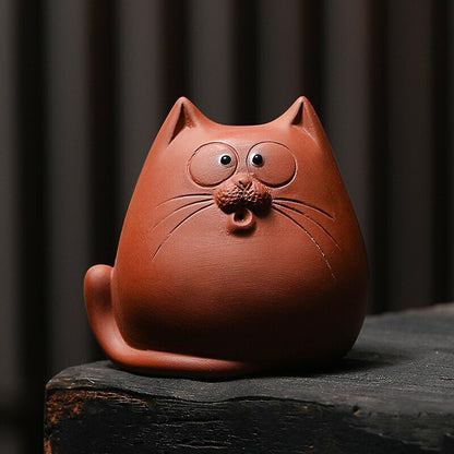 Mini Purple Sand Cat Tea Pet Ornaments Tea Set Handmade Tea Table Tea Ceremony