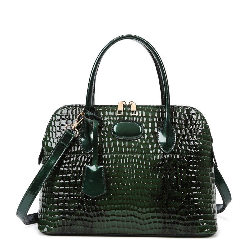 Soft Leather Handbag Pattern Shoulder Bag Large Messenger Purse Shell Red/ Green