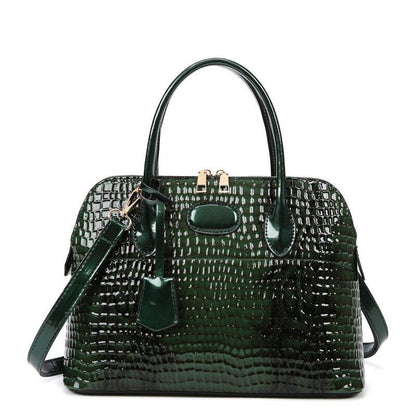 Soft Leather Handbag Pattern Shoulder Bag Large Messenger Purse Shell Red/ Green