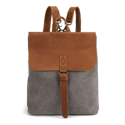 Convertible Canvas Real Leather Backpack Rucksack Daypack Satchel Shoulder Bag