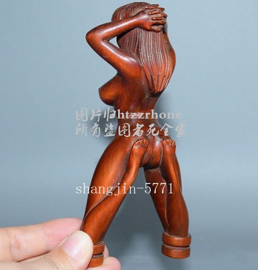 Old Boxwood Naked Girl Handcraft Slingshot Frame Catapult Hunting Bow Game Toy