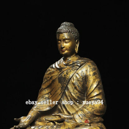 11" DaMing Yongle Marked Bronze Gilt Shakyamuni Sakyamuni Amitabha Buddha Statue