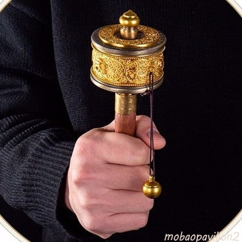 Buddhist Hand-Cranked 7.67in Prayer Wheel Buddha Prayer Double Bearing Wheels
