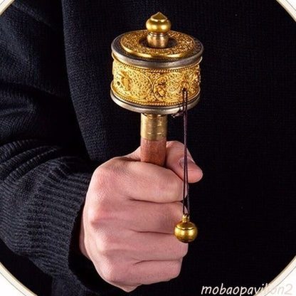 Buddhist Hand-Cranked 7.67in Prayer Wheel Buddha Prayer Double Bearing Wheels