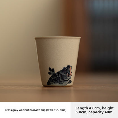 1Pc Chinese Ceramics Hand Drawn Kungfu Teacup Household Cup Tea Tasting Cup