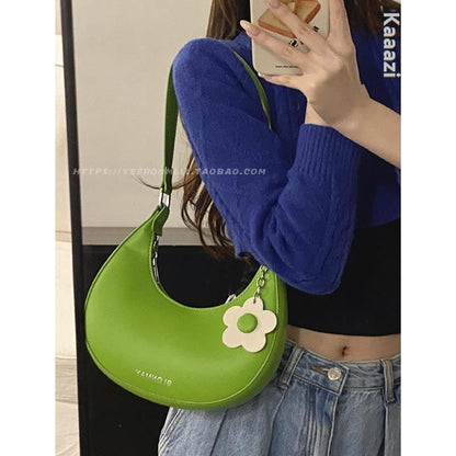 Synthetic Leather Handbag Purses Vintage Zipper Half Moon Crescent Shoulder Bags