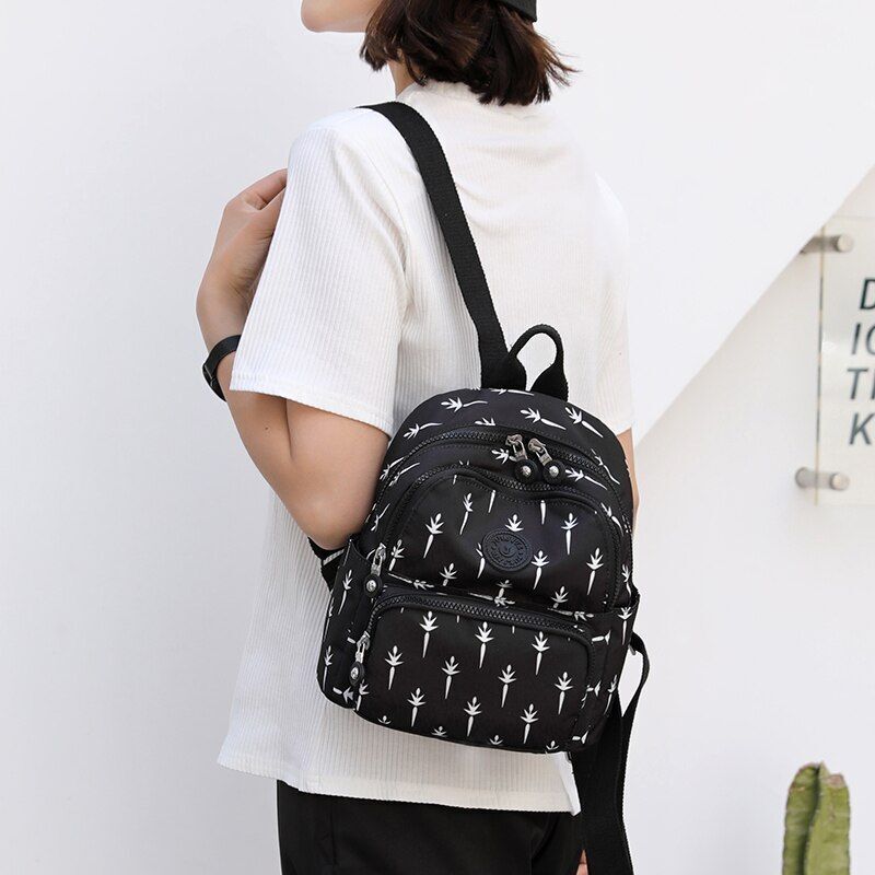 Small Backpacks Waterproof Flower Printing Shoulder School Bags Nylon Rucksack