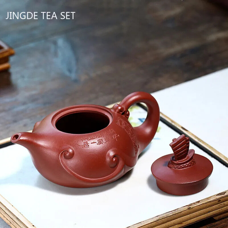 Yixing Handmade Tea Pot Sailboat Shape Purple Clay Teapot Beauty Kettle Chinese