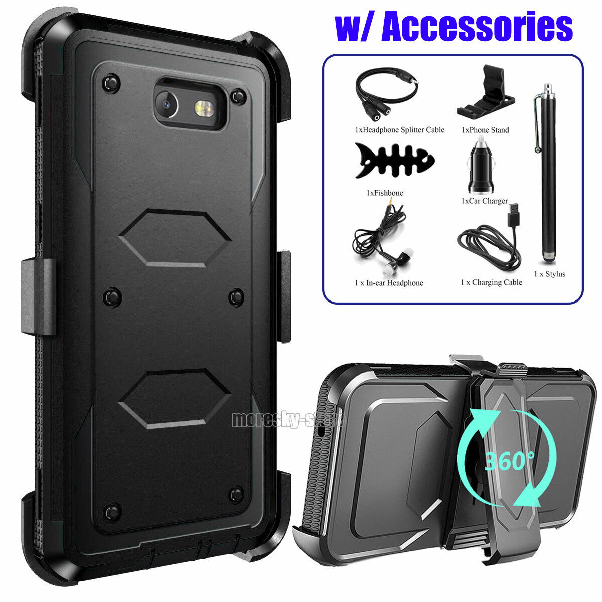 For Samsung Galaxy J7 2017 Sky Pro Rugged Clip Holder Case Cover, w/ Accessories