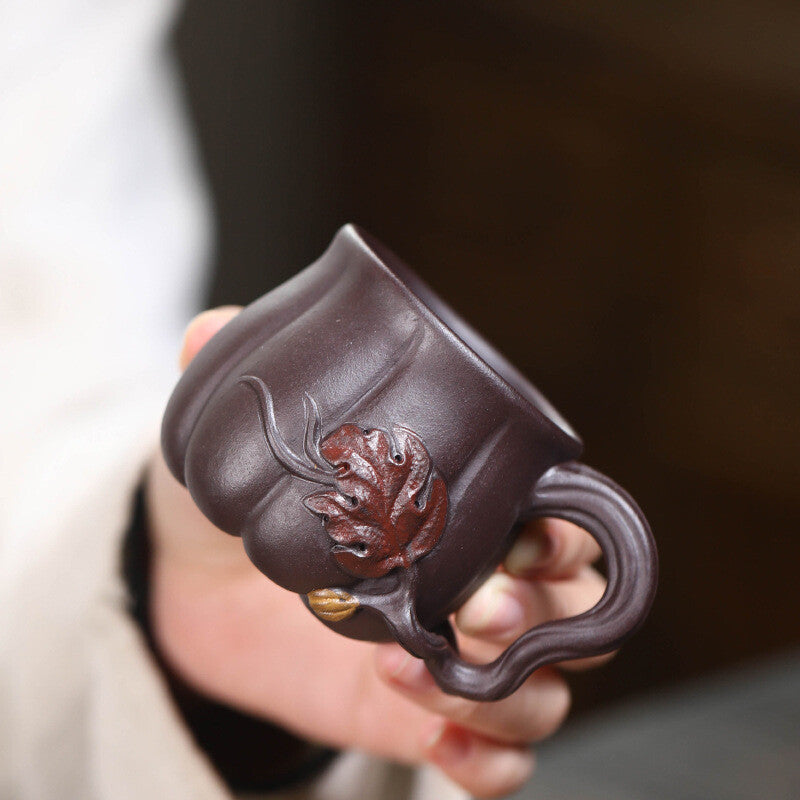 Creative Real Yixing Zisha Tea Cup With Handle 120ml Handmade Mug Pumpkin Design