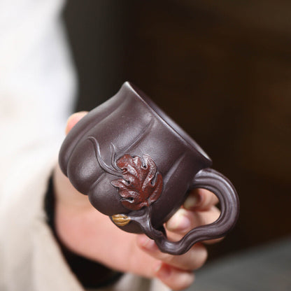 Creative Real Yixing Zisha Tea Cup With Handle 120ml Handmade Mug Pumpkin Design