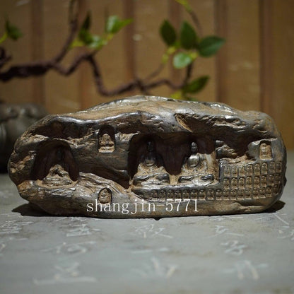 Old Stone Carved Buddha Statue Zen Buddhism Belief Home Office Decor