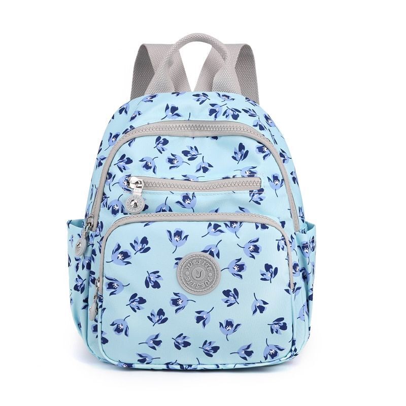 Small Backpack Flower Printing Shoulder Bag Waterproof Nylon Rucksack 20L Zipper