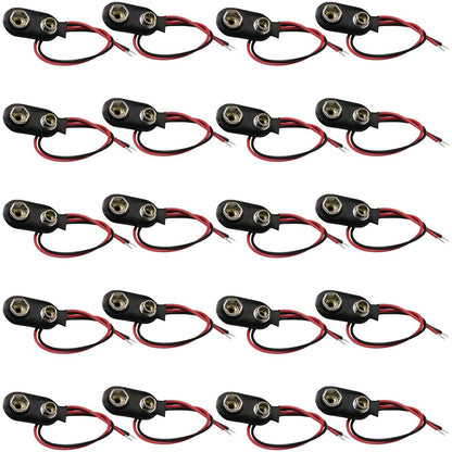 20 Pack 9V Battery Snaps w/ Red & Black Leads, I-Type (1.17" x 0.63" x 0.27")