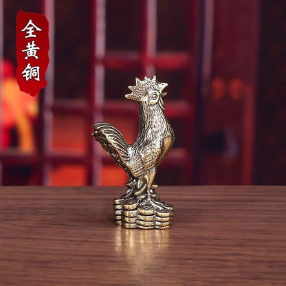2.1" Solid Brass Chinese Zodiac Rooster Small Statue Tea Pet Lucky Ornament
