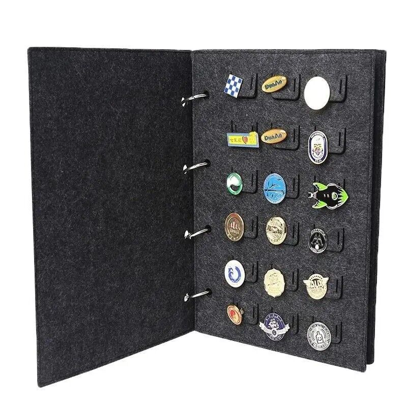 Felt Pin Brooch Display Storage Book Metal Badge Chest Organizer Box 20x2.5x26cm