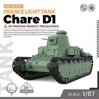 SSMODEL 1/87 HO Scale Railway Military Model Kit France Chare D1 Light Tank