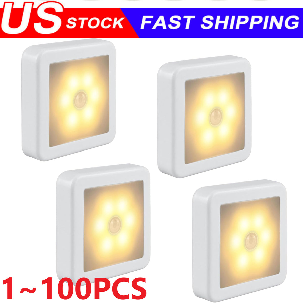 Motion Sensor LED Night Light Battery Powered Indoor Closet Cabinet Wall Cabinet