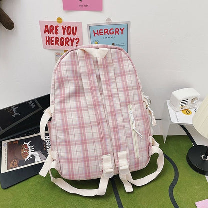 Plaid Transparent Contrast Color Leisure Backpack Large Nylon Bag Polyester 1PC