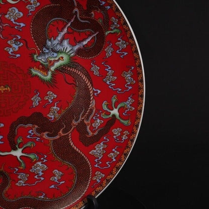 10.2''in Chinese Famille Rose Porcelain Dragon Phoenix Pattern Plate Dish