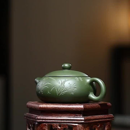 Flat Xishi Pot Marked Real Yixing Zisha Green Clay Tea Pot Chinese Kungfu Teapot