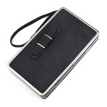 Women's PU Leather Wallet the Long Money Clamps Bag Clip Billfold Card Purse