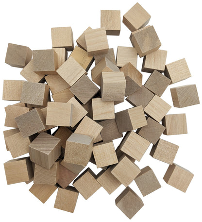 72 Pack ¾-inch (0.75") Wood Blocks, Mini Unfinished Wooden Cubes for Crafting