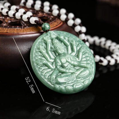 Natural Grade A Jadeite Green Thousand-handed Guanyin Buddha Pendant