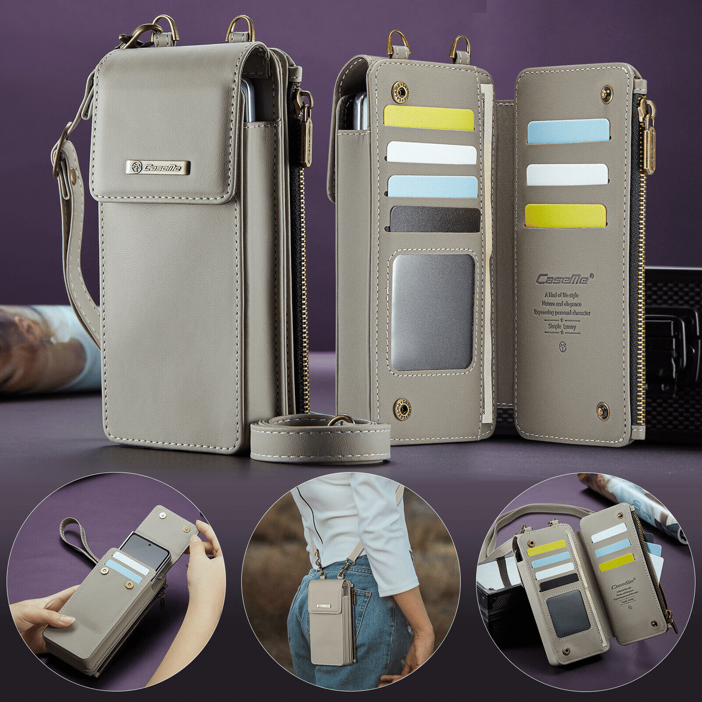 Crossbody Wristlet Wallet Case PU Leather for Samsung Galaxy Z Fold 3/4/5/6/7/8