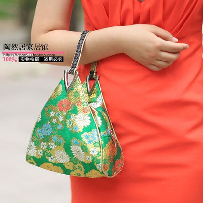 Flowers Embroidery Small Handbag Shopper Purse Triangle Bag Clutch 20*16*6 CM