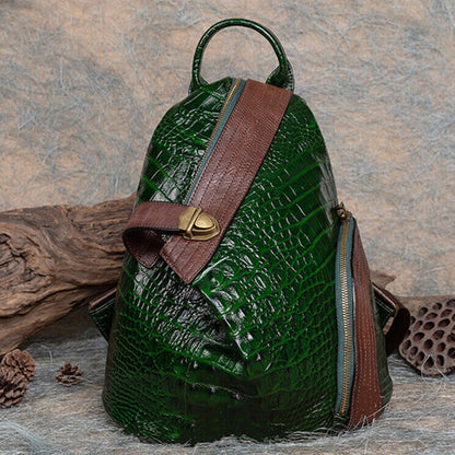 Top Real Leather Women's Backpack, Desinger Crocodile Print Travel Shoulder Bag