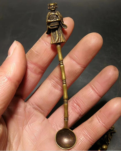 8pcs Exquisite Chinese Old Brass Handmade Carved Eight Immortals Small Spoon