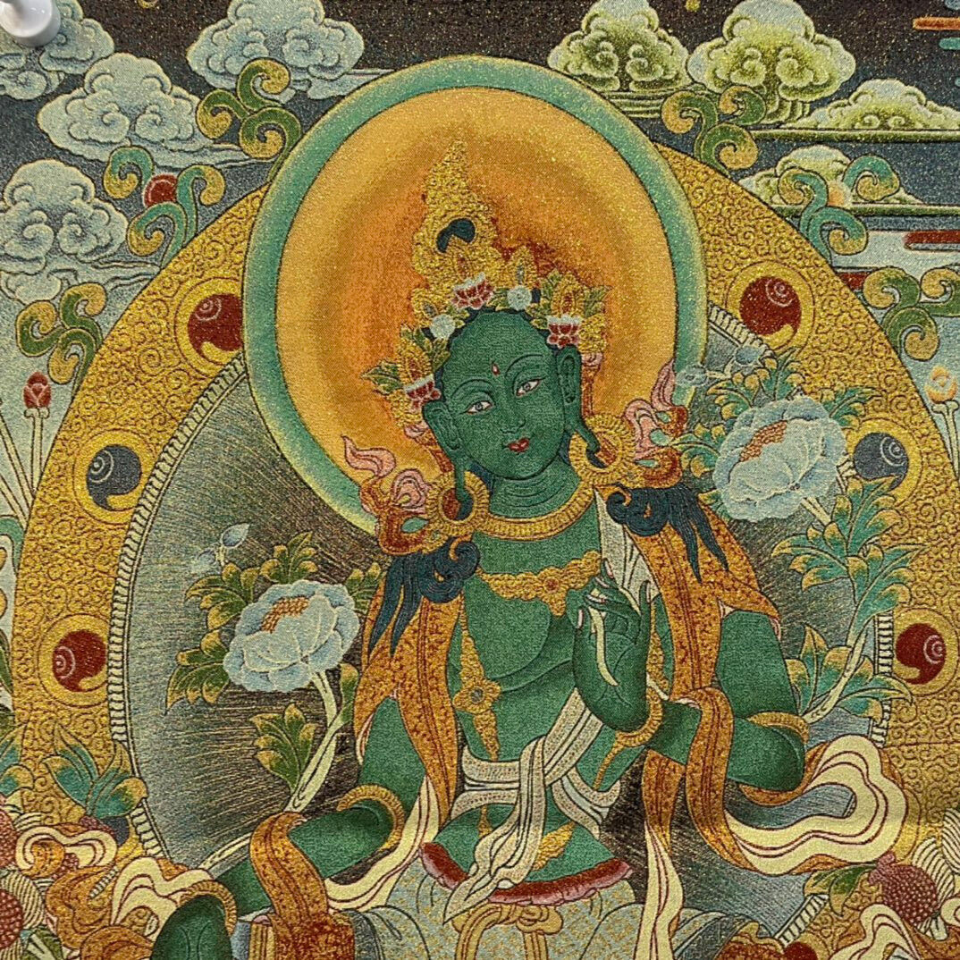 Ancient Tangka Embroidery Guanyin Bodhisattva in Tibet, China 60*90CM（绿度母001）